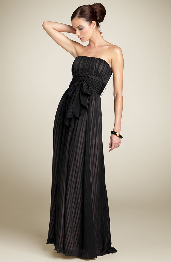 BCBG MAXAZRIA Strapless Crinkle Satin Gown