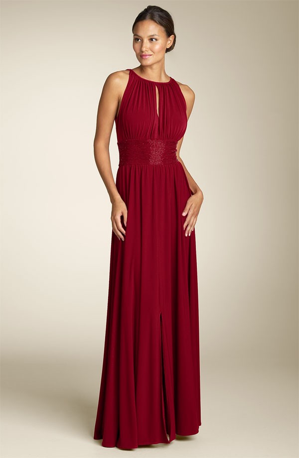 JS Boutique Cutaway Shoulder Beaded Waist Gown