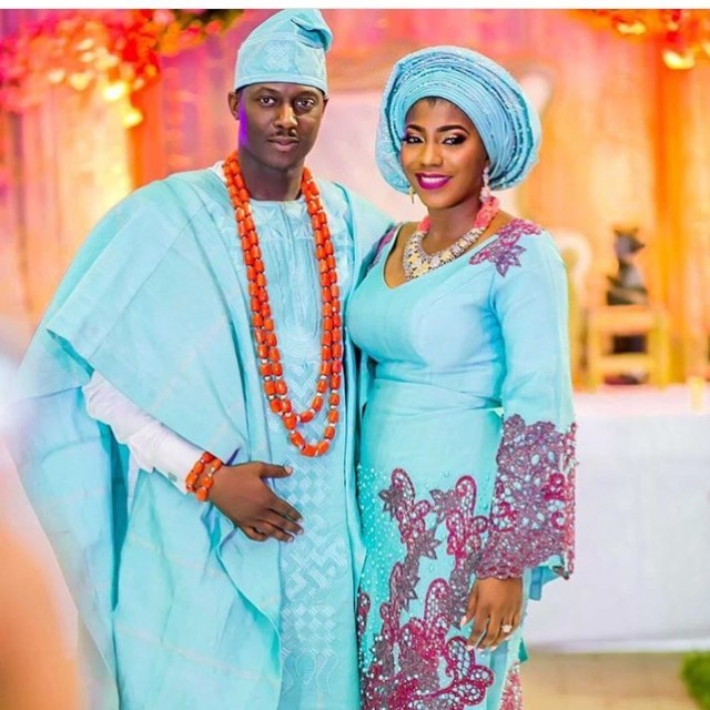 Mint/Turquoise Blue and Champagne Aso Oke 